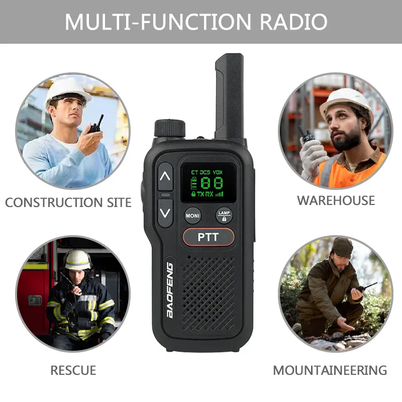Baofeng BF-T18 Mini Walkie Talkie UHF400-470MHz Micro USB Charge Monitor Two Way Radio 2-PTT Bottom FM Long Range Military Radio