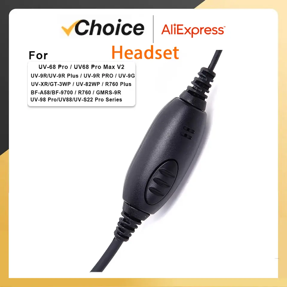BAOFENG UV-9R Plus Walkie Talkie Headset UV68 Pro Max V2 Waterproof Earphone UV9R BF-A58 BF9700 Earpiece Mic Ham Radio Accessory
