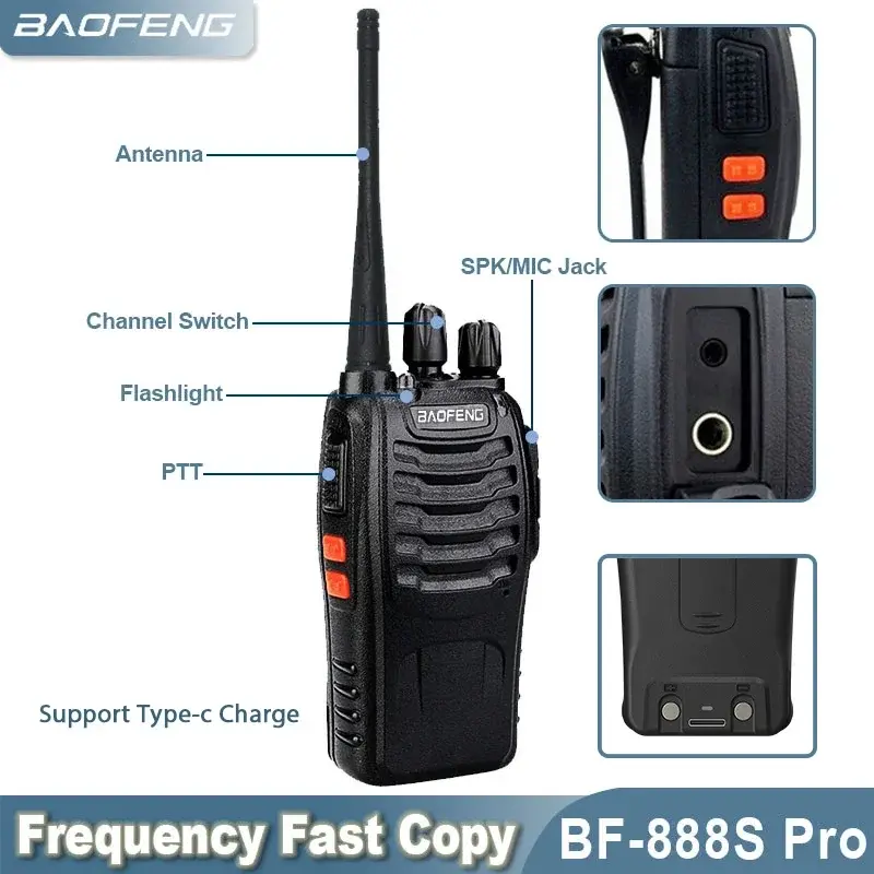 Baofeng BF-888S Pro 10pcs Walkie Talkie UHF Type-C Charge Frequency Copy Two Way Radios UHF Mini Radio Long Range CB Transceiver