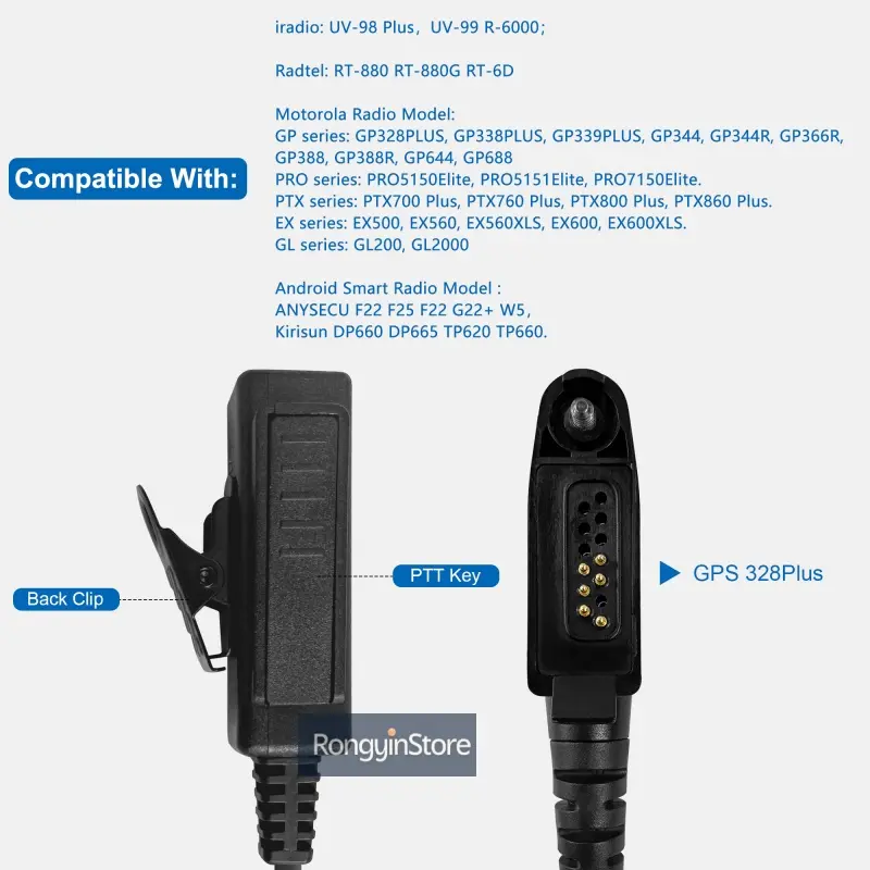 Air Tube Earpiece Headset Mic for iradio UV-98 Plus UV-99 Motorola GP328plus GP328-Plus GP344R Anysecu F22 F25 W5 Walkie Talkie