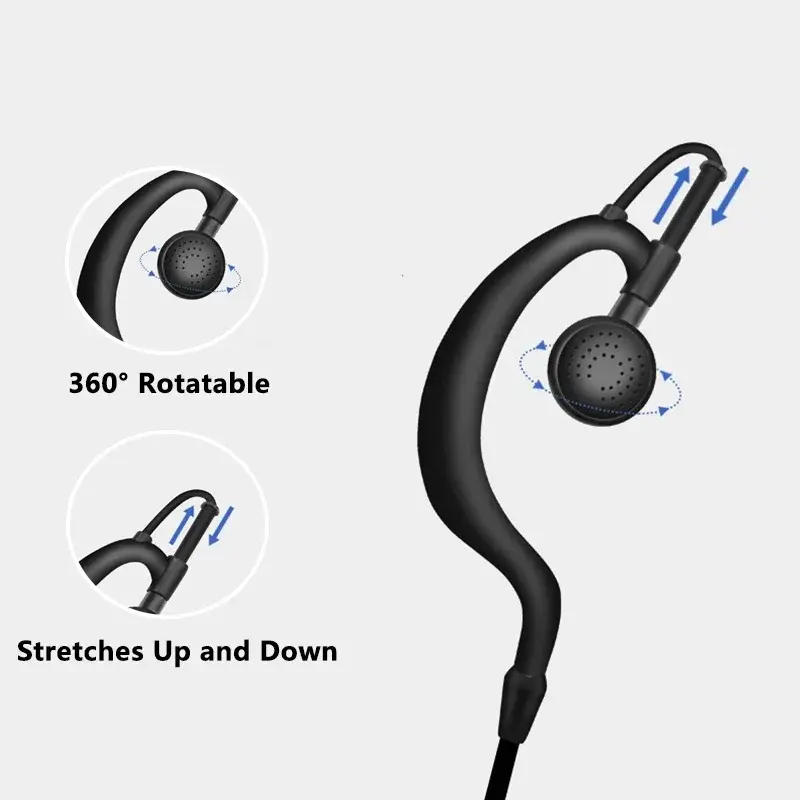 Walkie Talkie Headset Nylon Braided Headphone PTT 2-Pin/1-Pin Port Earpiece For Kenwood Motorola Radio Baofeng Quansheng Radios