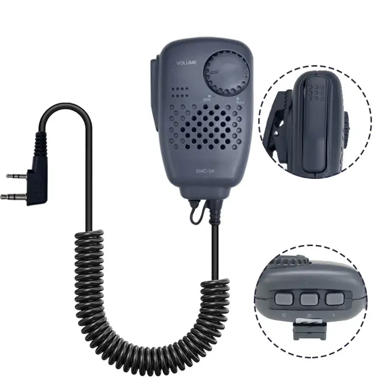 Walkie Talkie Microphone SMC-34 Speaker Mic K-Type PTT Adjustable Volume Control Compatible With Baofeng Kenwood WOUXUN TYT QYT