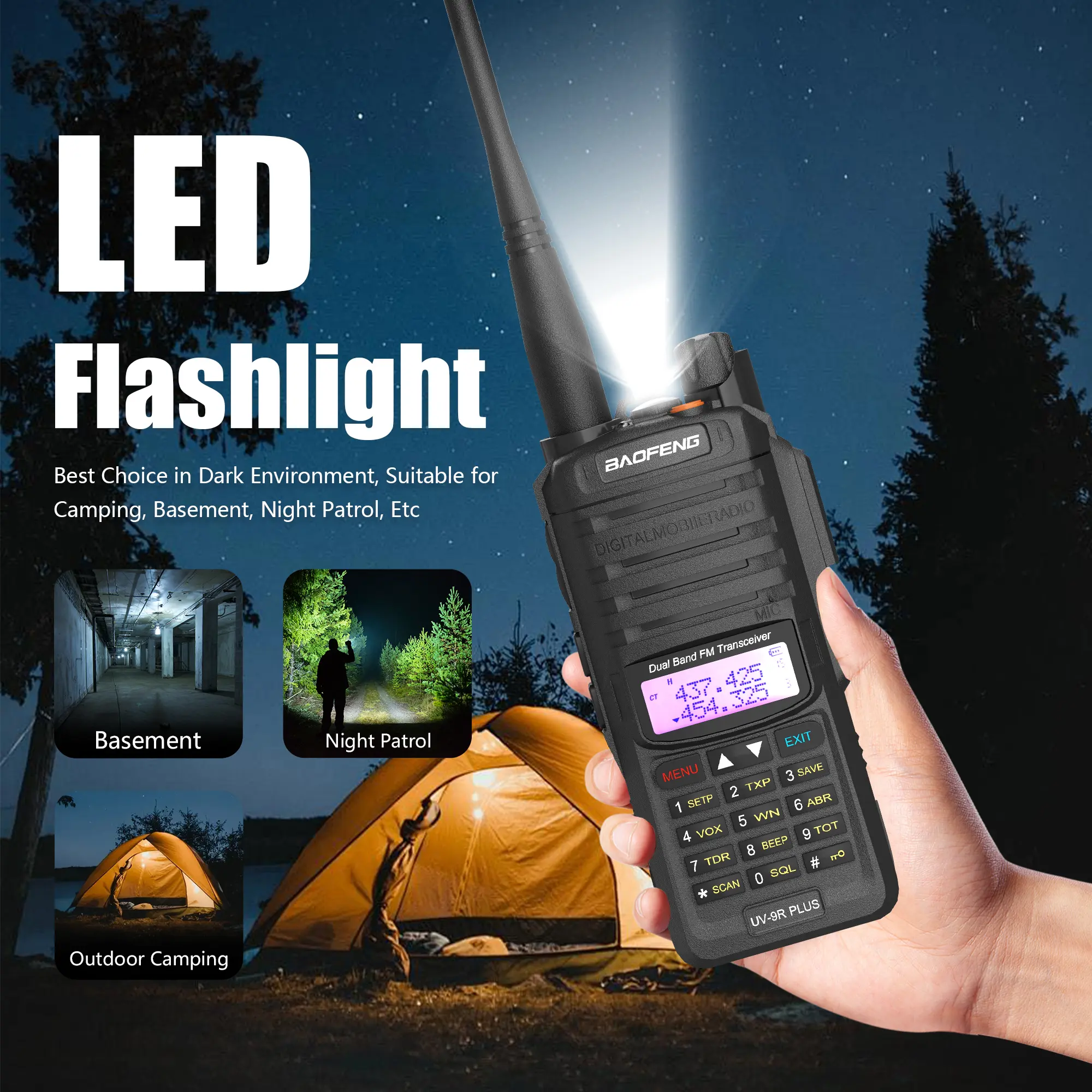 Baofeng UV-9R Plus Walkie Talkie Waterproof 128CH LED Flashligh VOX Dual Band High Capacity Two Way Radio for Shipping Road Trip