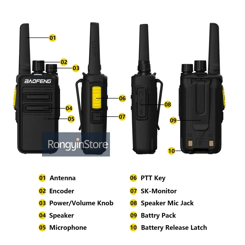 Baofeng Radio BD-V12A Walkie Talkie Transmitter Rechargeable Thin Uhf Wireless 16 Channel Kids Mini Walkie Talkies Two Way Radio