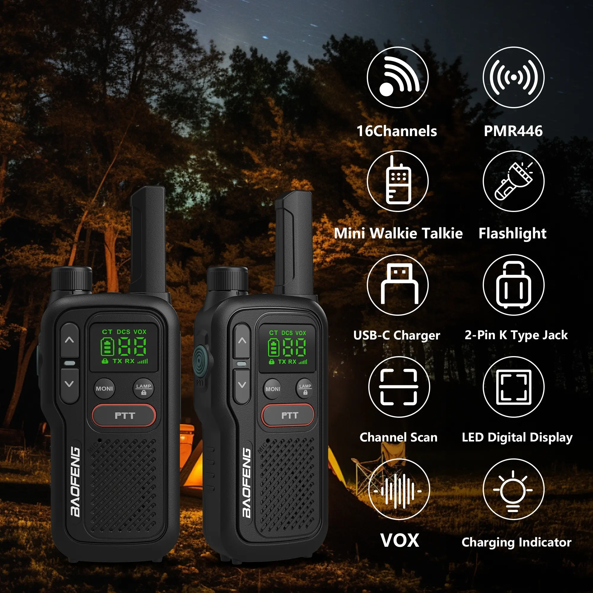 PMR446 BF-T18 Handheld  PMR Walkie Talkie Radio Station Transmitter 1500mAh Wireless Device Long Range Two Way Radios Flashligh