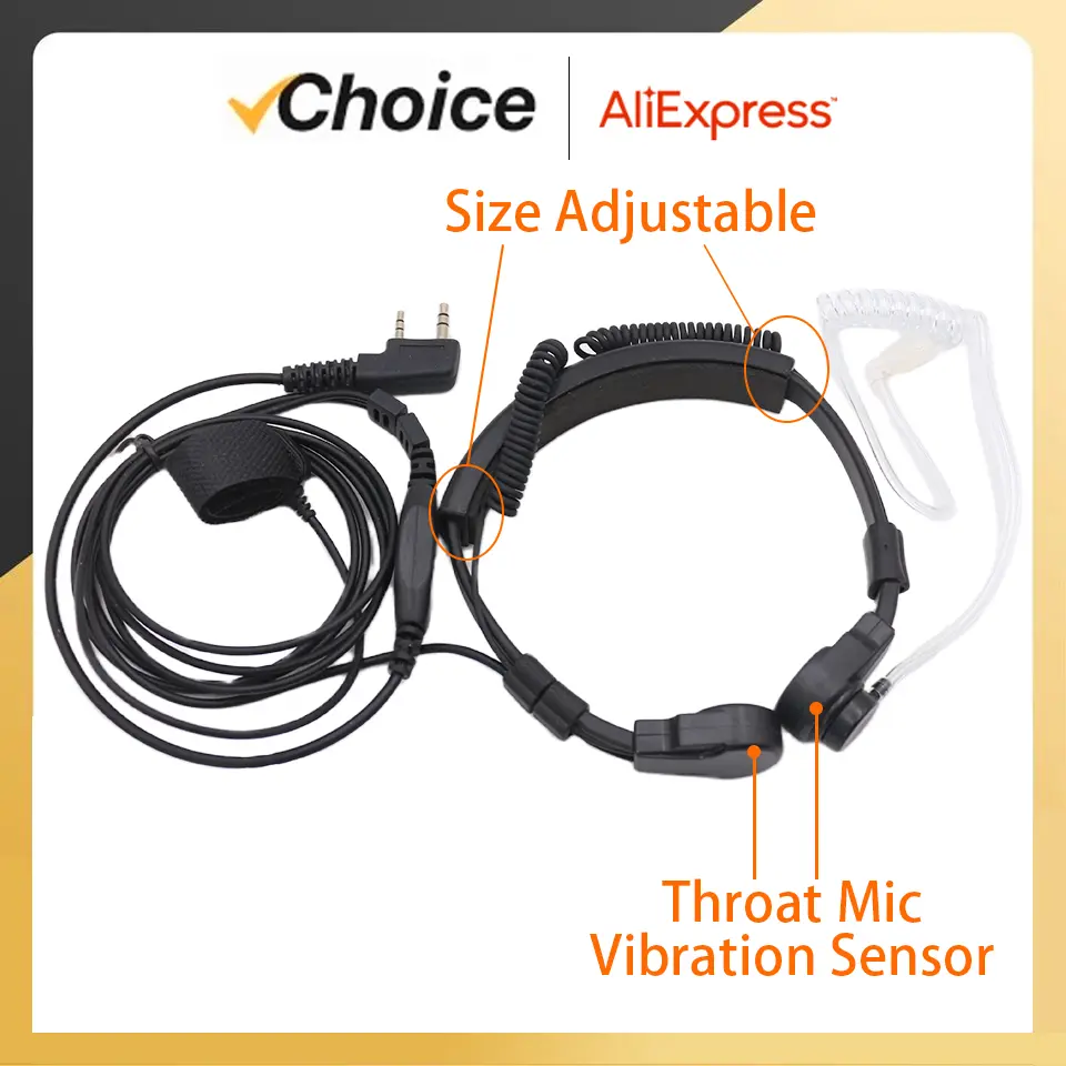 Throat Mic Earpiece Walkie Talkie Headset PTT Microphone For Kenwood Radio Baofeng UV-5R UV-13Pro UV-17 Quansheng UV-K5(8) UV-K6