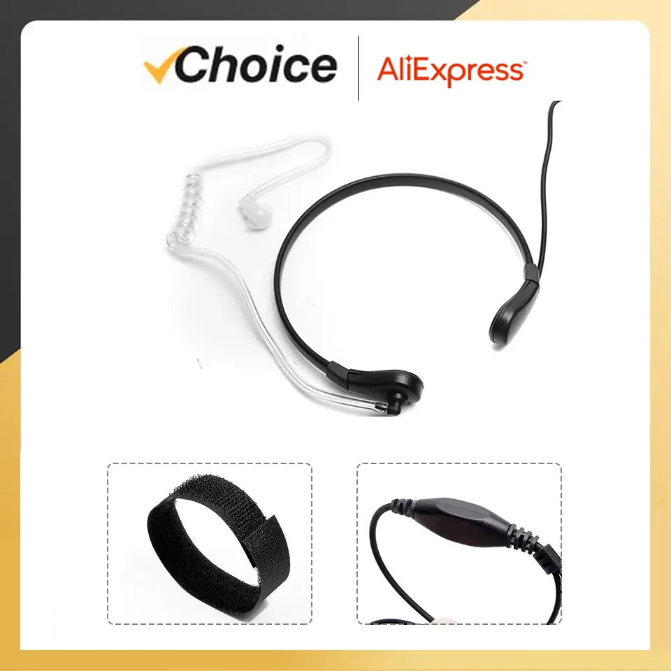 Baofeng  UV-68 Pro Max Adjustable Throat Mic UV-S22 V2 Tactical Acoustic Tube Headset PTT Earpiece For UV-9R PLUS Walkie Talkie
