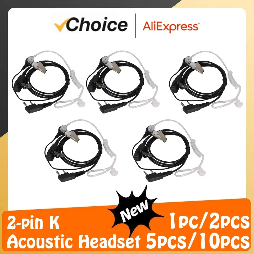 Walkie Talkie Earpiece Headset 2 Pin Acoustic Air-Tube Practical Headphone PTT MIC for Baofeng Kenwood UV-5R UV-5RM Accessories