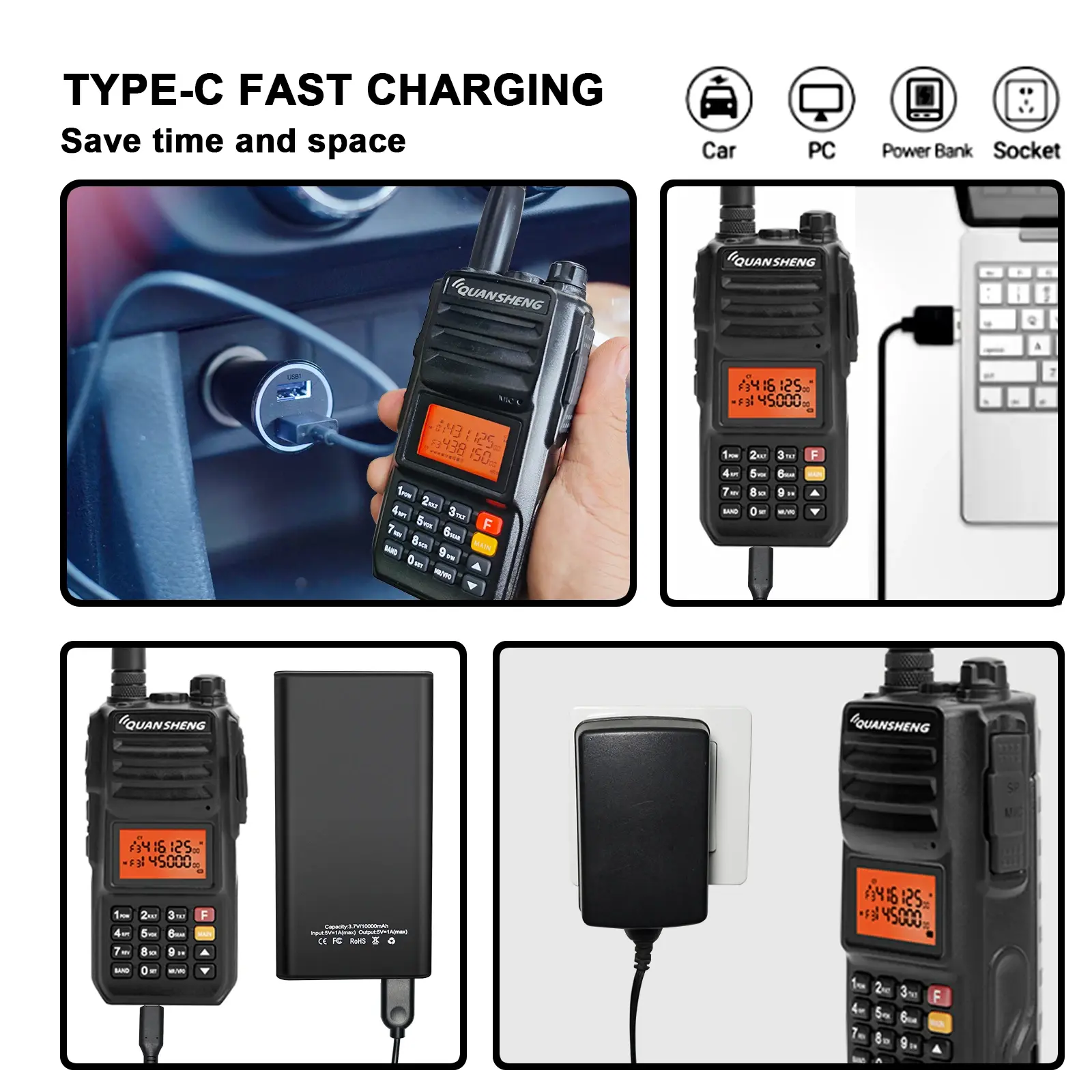 Quansheng Walkie Talkie TG-UV2 Plus Type-C Charging 10W Superheterodyne 4000mAh Portable FM RadiosLong Range Communication Radio