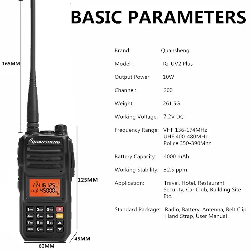 Quansheng Walkie Talkie TG-UV2 Plus Type-C Charging 10W Superheterodyne 4000mAh Portable FM RadiosLong Range Communication Radio
