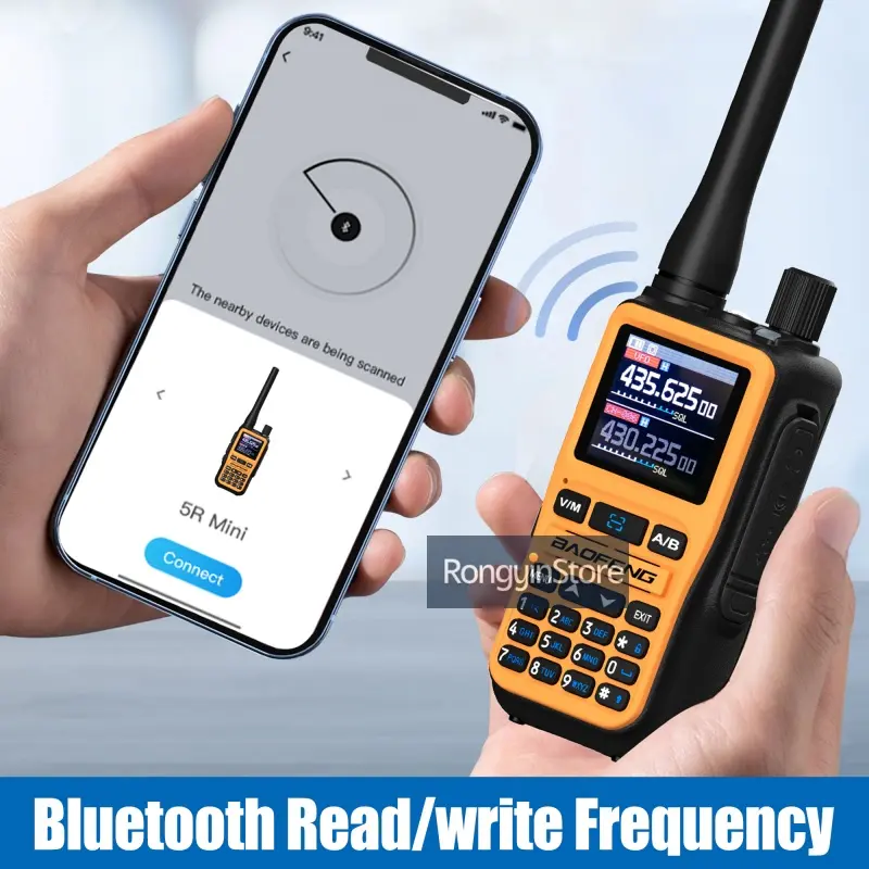Baofeng UV 5R Mini Walkie Talkie Orange Bluetooth Loud Sound FM Compact Mini Two Way CB Radio Healthcare Hospital Biking Camping