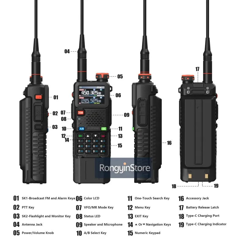 Baofeng UV-5RH PRO GPS Long Battery Original Walkie Talkie Multi Band NOAA Wirless Copy Frequency USB-C Long Range Two Way Radio