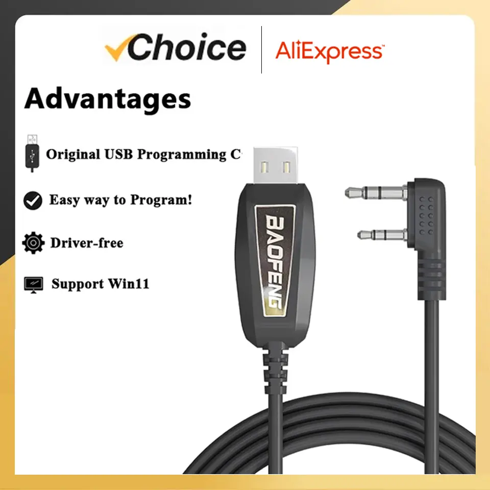 Walkie Talkie Programming Cable for UV-5RH UV-18 Pro Max UV-21 Quansheng UV-K6 Support Window 11 Driver Free Radio's Accessories