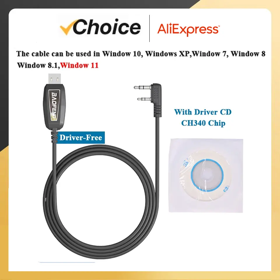 Walkie Talkie Programming Cable for UV-5RH UV-18 Pro Max UV-21 Quansheng UV-K6 Support Window 11 Driver Free Radio's Accessories