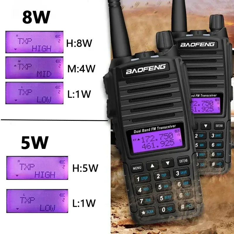 Baofeng UV-82 Walkie Talkie 8W Ham Radio Comunicador Dual Band VHF/UHF Dual PTT CB Two Way Portable FM Amateur Radios Camouflage