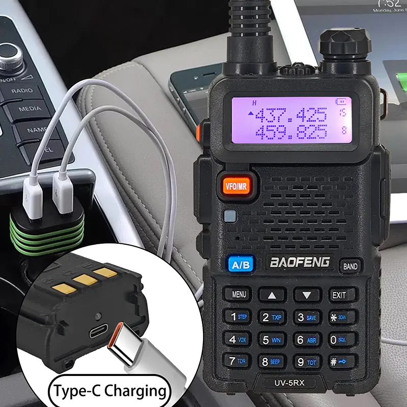 Baofeng UV-5RX 3800mAh Handheld Radio Enlarged Thicker Battery USB-C Charge Multi Bands AM Aviation Band 128 Channel Transceiver