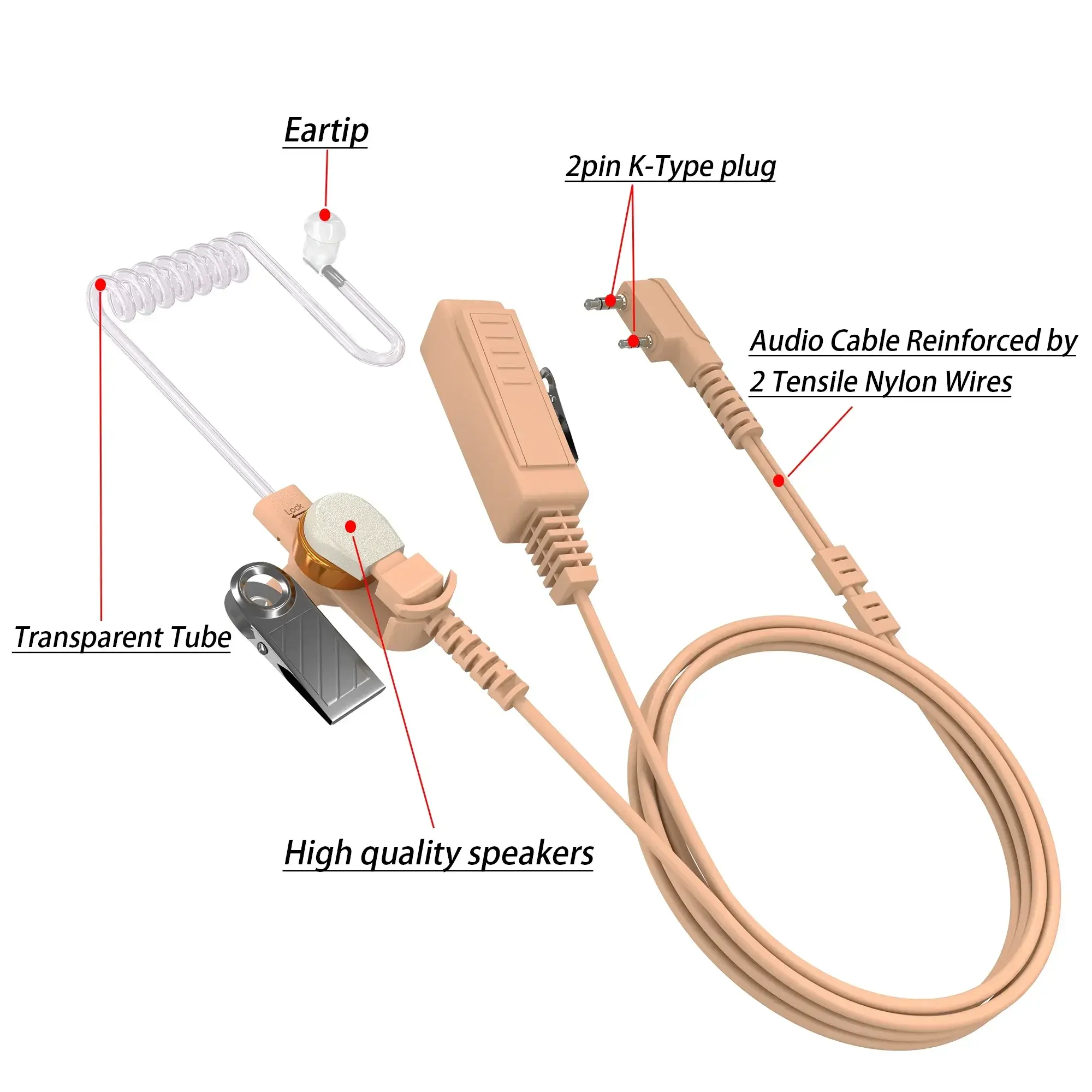 Walkie Talkie DM-32 Earpiece Acoustic UV-32 Headset 2Pin K Type For Baofeng DM-1701 UV-K5 UV-K6 Kenwood TH-D7 Radio Accessories