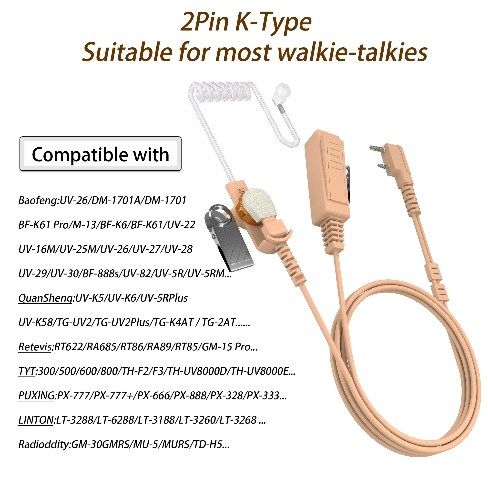 Walkie Talkie DM-32 Earpiece Acoustic UV-32 Headset 2Pin K Type For Baofeng DM-1701 UV-K5 UV-K6 Kenwood TH-D7 Radio Accessories