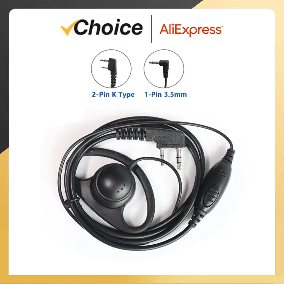 Quansheng UV-K6 D-Shape Tactical Earpiece Headset PTT Mic Earphones Unilateral Headphones For Baofeng Kenwood Radio Accessories