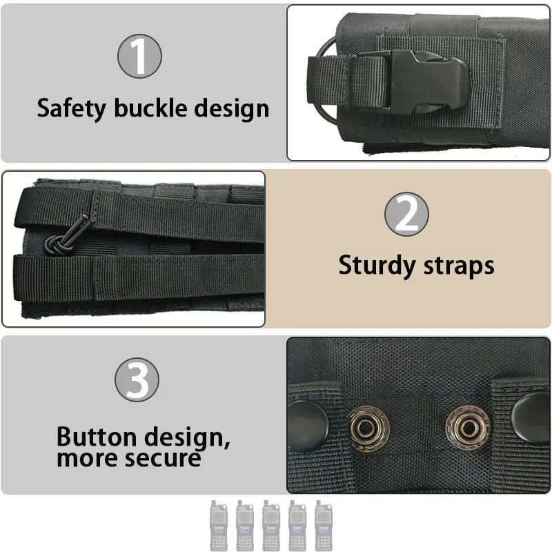 UV-25L Tactical Walkie Talkie Holder Radio Case For UV-25 UV-25Pro Max Radio Holster Nylon Bag For Two Way Ham Radios Black Case