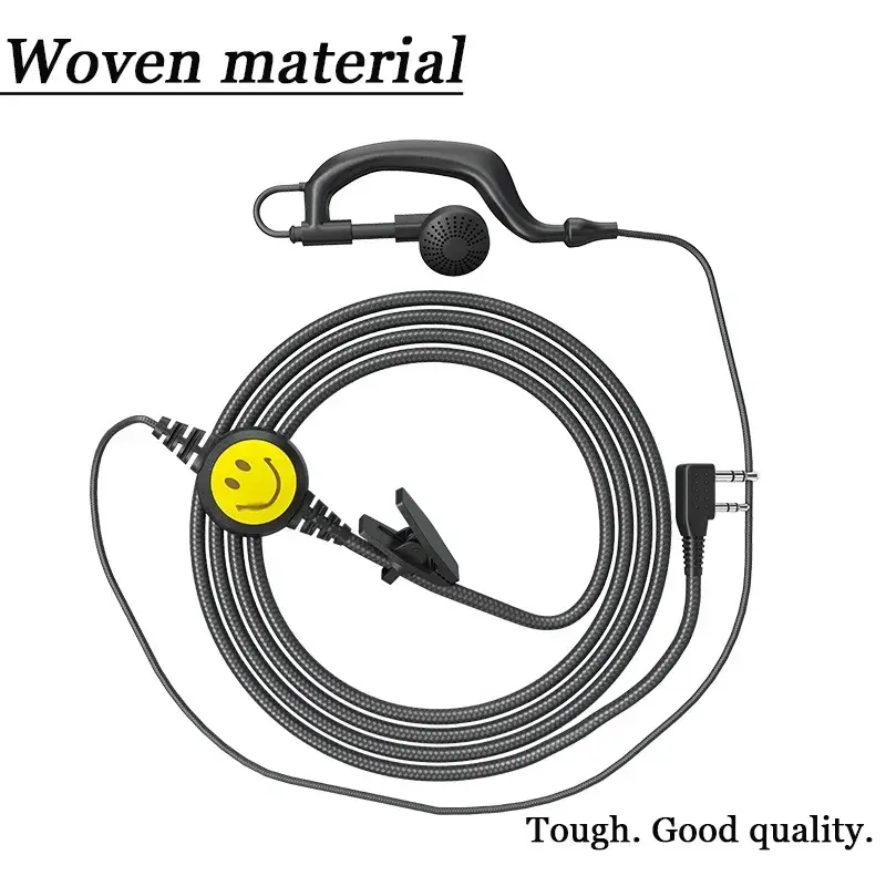 UV-17 Pro Max Walkie Talkie Headests Kenwood Type Nylon Braided Headphone PTT Smiling Face Earpiece for Baofeng Quansheng Radios