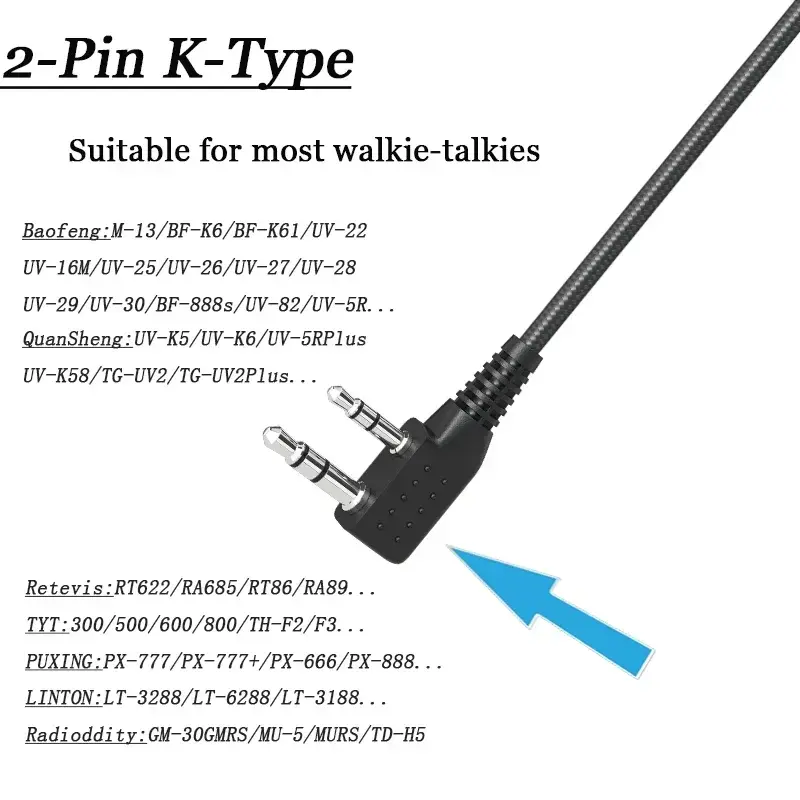 UV-17 Pro Max Walkie Talkie Headests Kenwood Type Nylon Braided Headphone PTT Smiling Face Earpiece for Baofeng Quansheng Radios