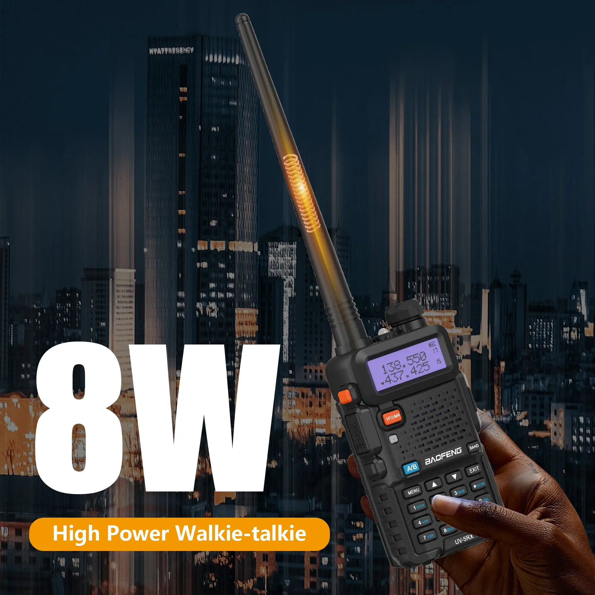 Baofeng UV-5RX 8W Multi-band 136-174/220-260/400-520MHz Aviation Band DTMF Repeater 128CH Handheld Long Range Communicate Radios