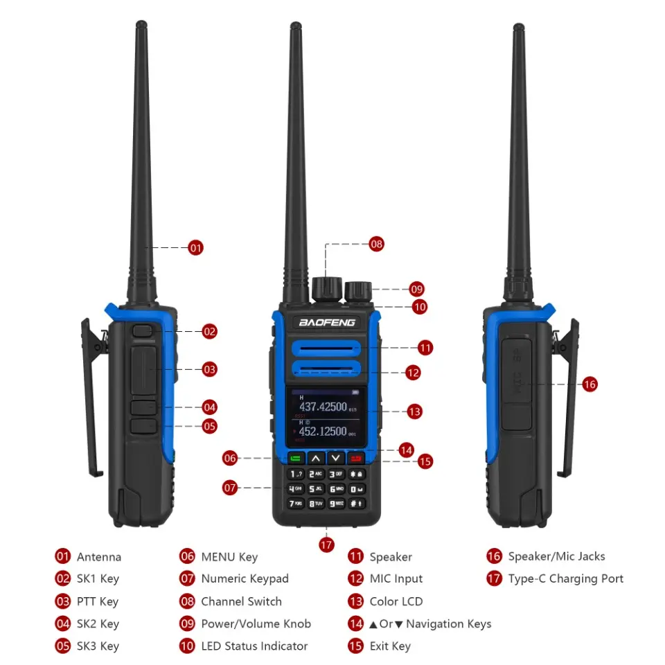 BF-1802L Walkie Talkie Type-c NOAA 999CH 5W Wireless Copy Frequency FM High Capacity Long-Distance Dual Band Long Range CB Radio