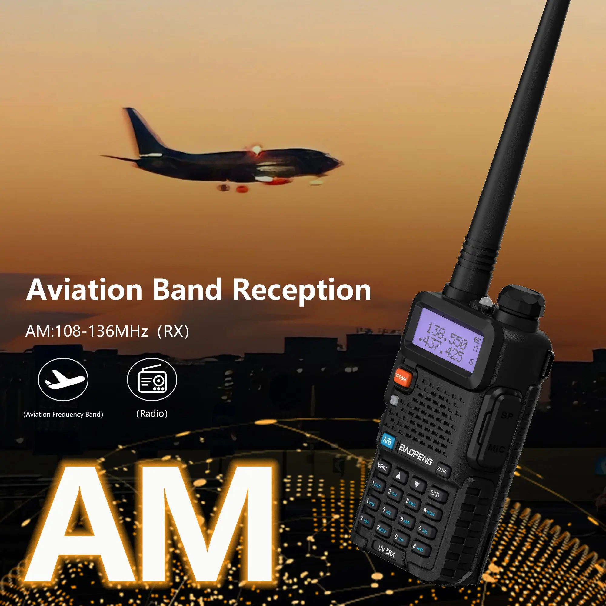 Baofeng UV-5RX 8W Multi-band 136-174/220-260/400-520MHz Aviation Band DTMF Repeater 128CH Handheld Long Range Communicate Radios