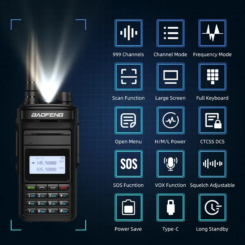 P15UV Baofeng Walkie Talkie Type-C Charging AM 108-136mhz UV-15 Pro Max V2 FM Radio UV999 Pro Max Long Range Communication Radio