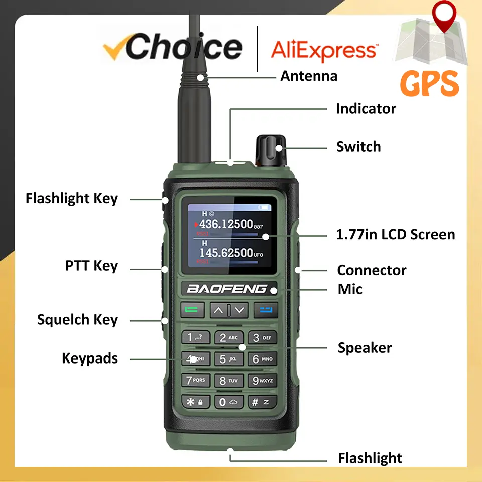 Baofeng UV-17 Pro Max GPS Walkie Talkie Type-C Charging Wireless Copy Frequency AM FM Two Way Radio High Power 999 Channels NOAA