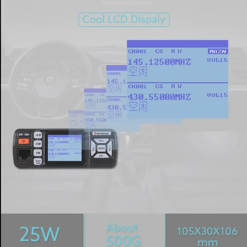 Baojie BJ-318 Mini Car Radio Station 256CH Tri-Power 25W Dual Band VHF/UHF Mobile Radio CB Transceiver Long Range Walkie Talkie
