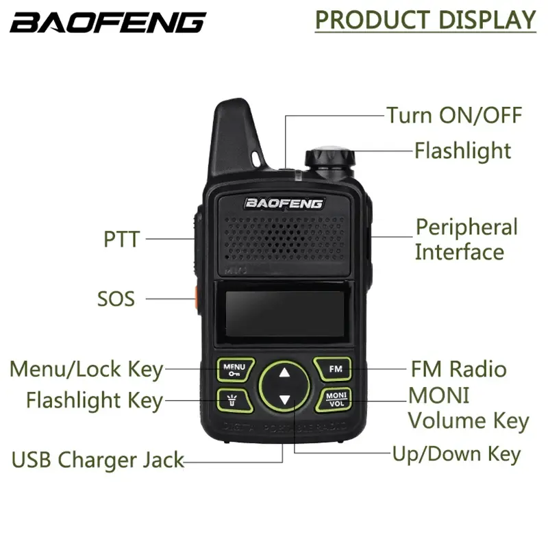 Baofeng Mini Walkie Talkie BF-T1 UHF 400-470MHz Portable 5W Two Way Radio1500mAh 20CH Transceiver Walkie Talkie For Kid's Gifts
