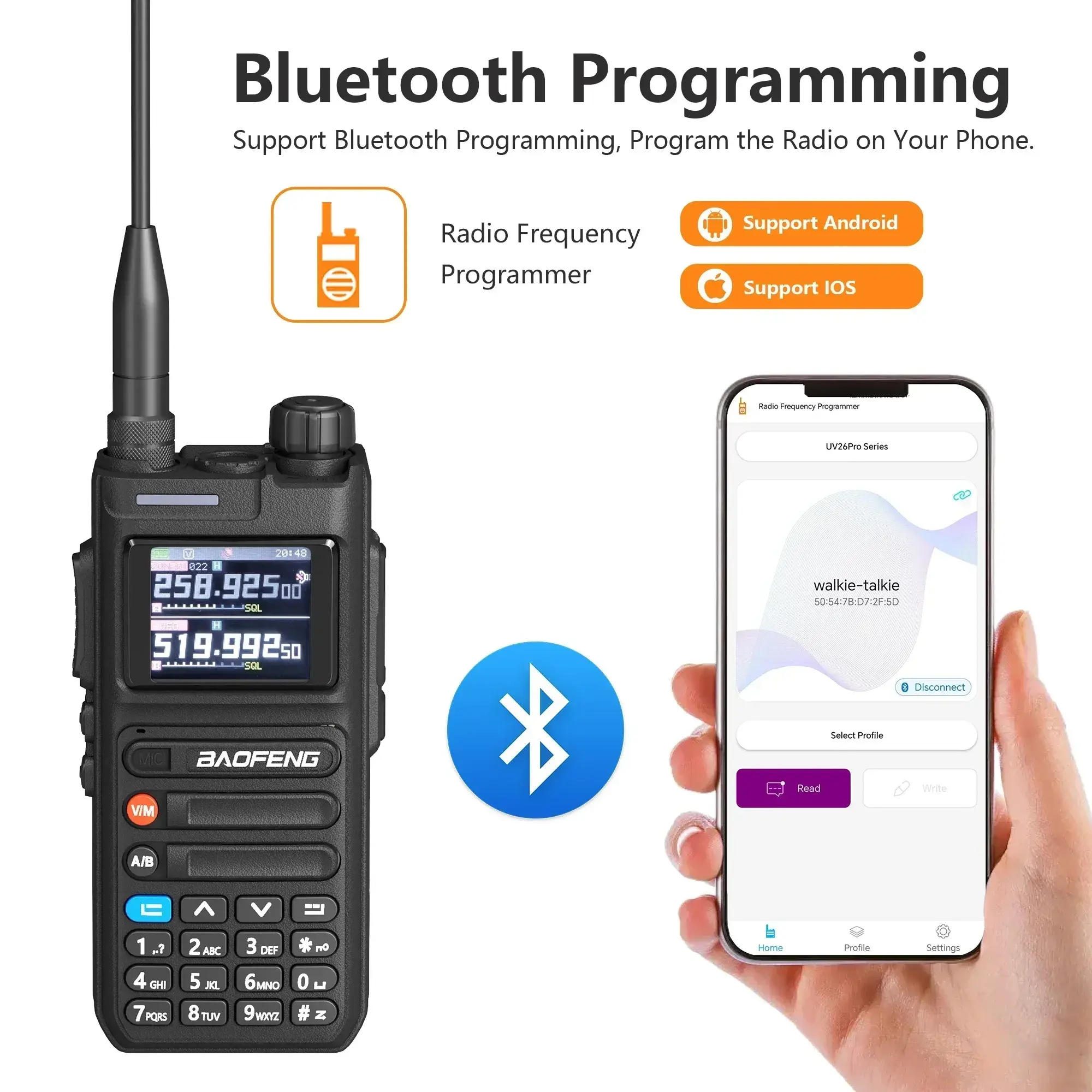 BAOFENG UV-26 10W GPS Walkie Talkie Recording Bluetooth Multi Band APP Programming Wireless copy frequency FM Two Way Ham Radios