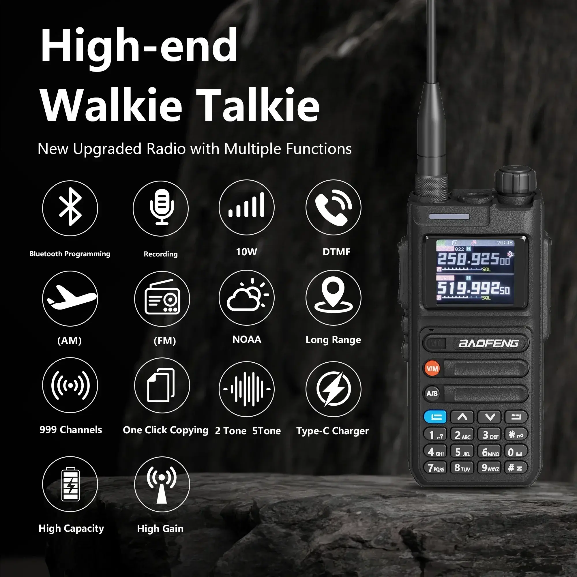 BAOFENG UV-26 10W GPS Walkie Talkie Recording Bluetooth Multi Band APP Programming Wireless copy frequency FM Two Way Ham Radios