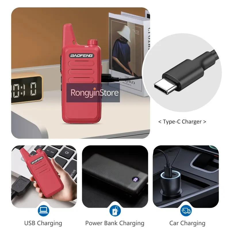 New Baofeng BF-T20D Walkie Talkie 2 Color Noise Reduction Type-C Charging UHF Low-profile Carry 5KM Mini Two Way Radio Kid's Toy
