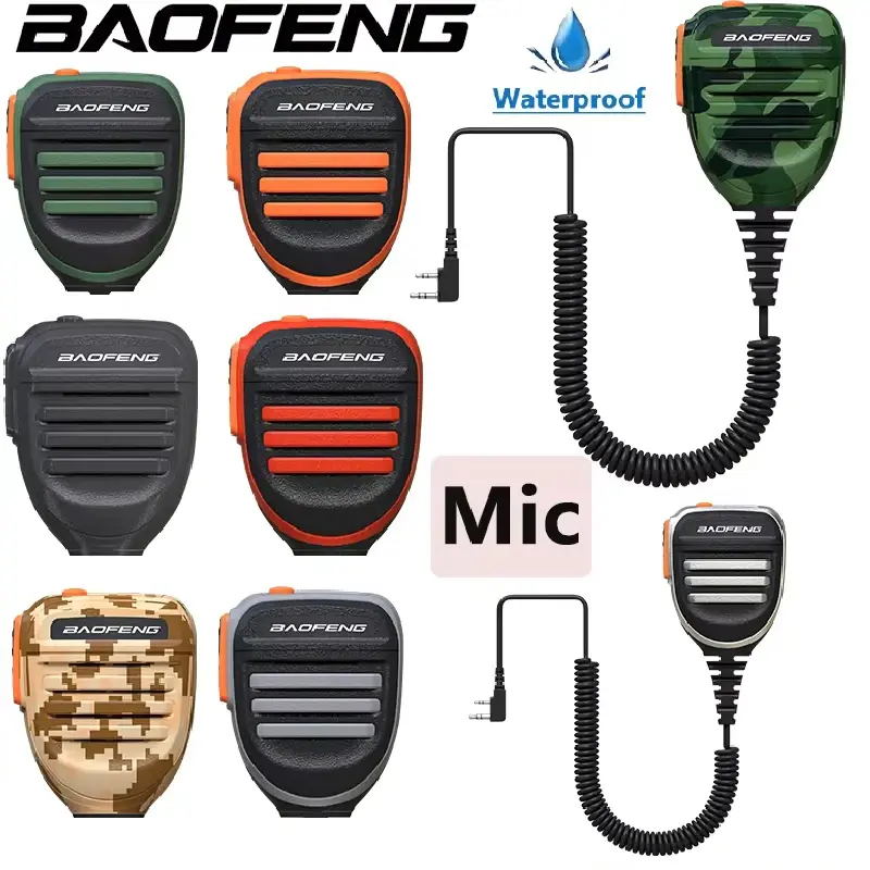Baofeng UV-5R PTT Waterproof UV-17 Walkie Talkie Speaker Radios Microphone Keenwood 2-Pin Type Handheld Mics For UV-K5 UV-K6 Mic