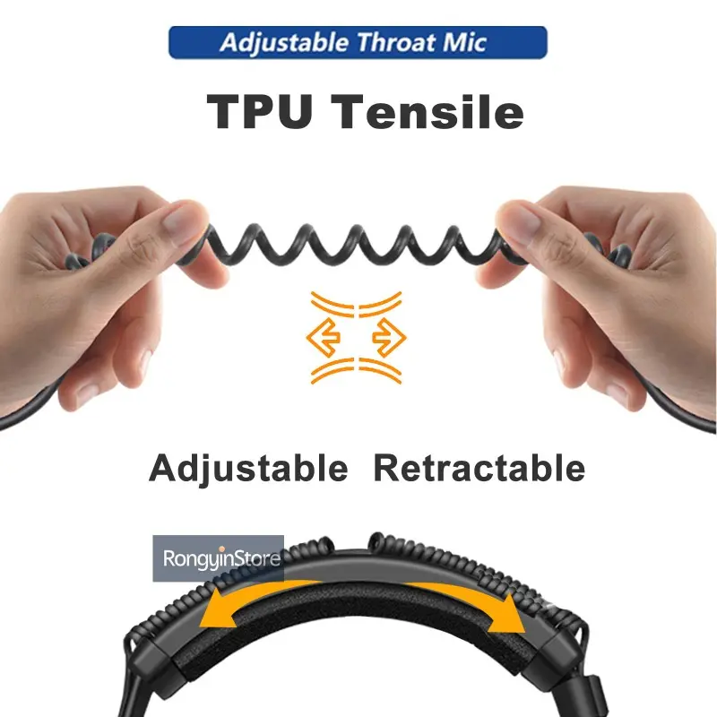 Walkie Talkie Throat Vibration Mic Telescopic Tactical Headphone Headset Microphone 2 Pin K Type Plug for Walkie Talkie Radios