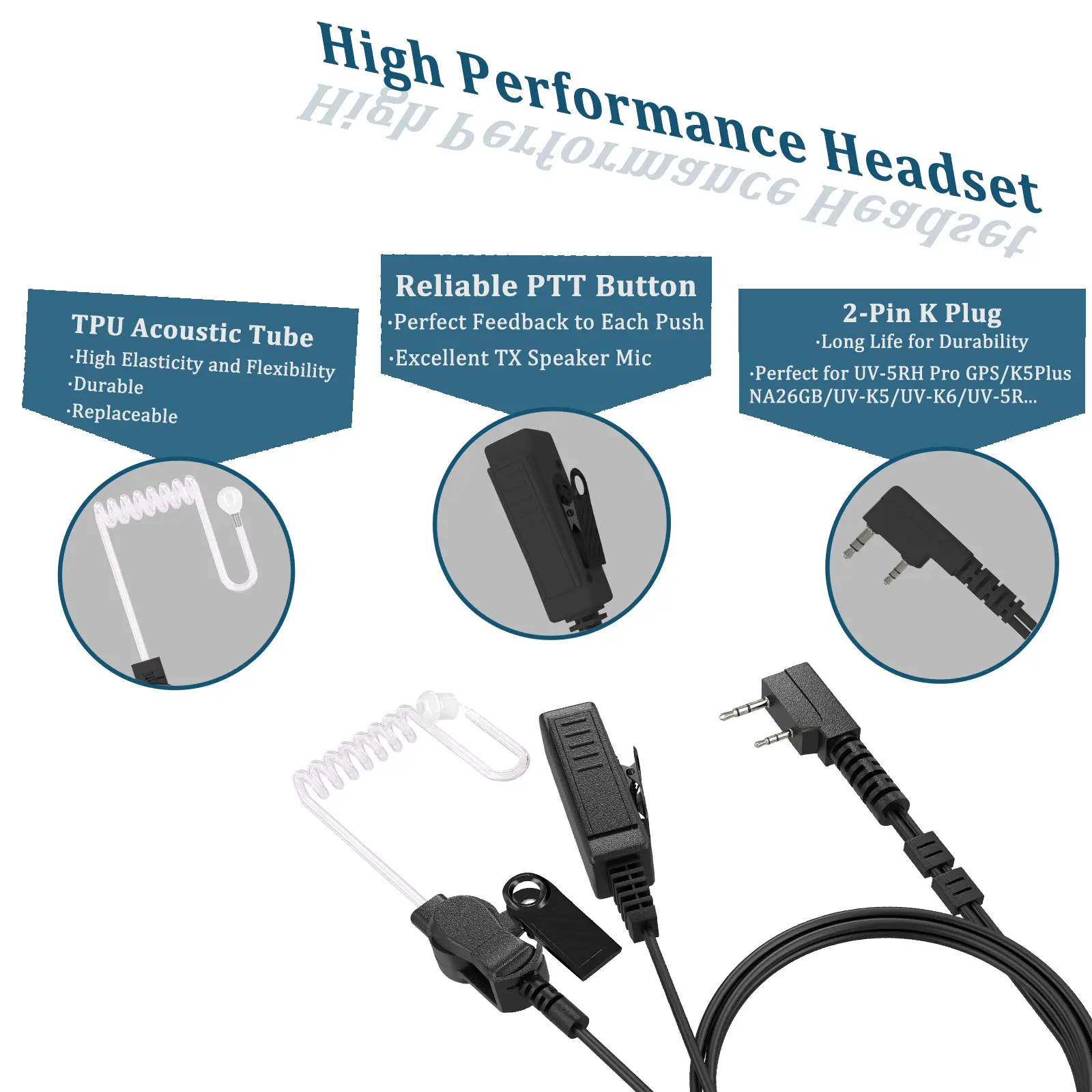 2-Pin K Type Covert Acoustic Air Tube Security Earpiece Headset Mic Walkie Talkies Headphone Earphone for Kenwood Baofeng Radios