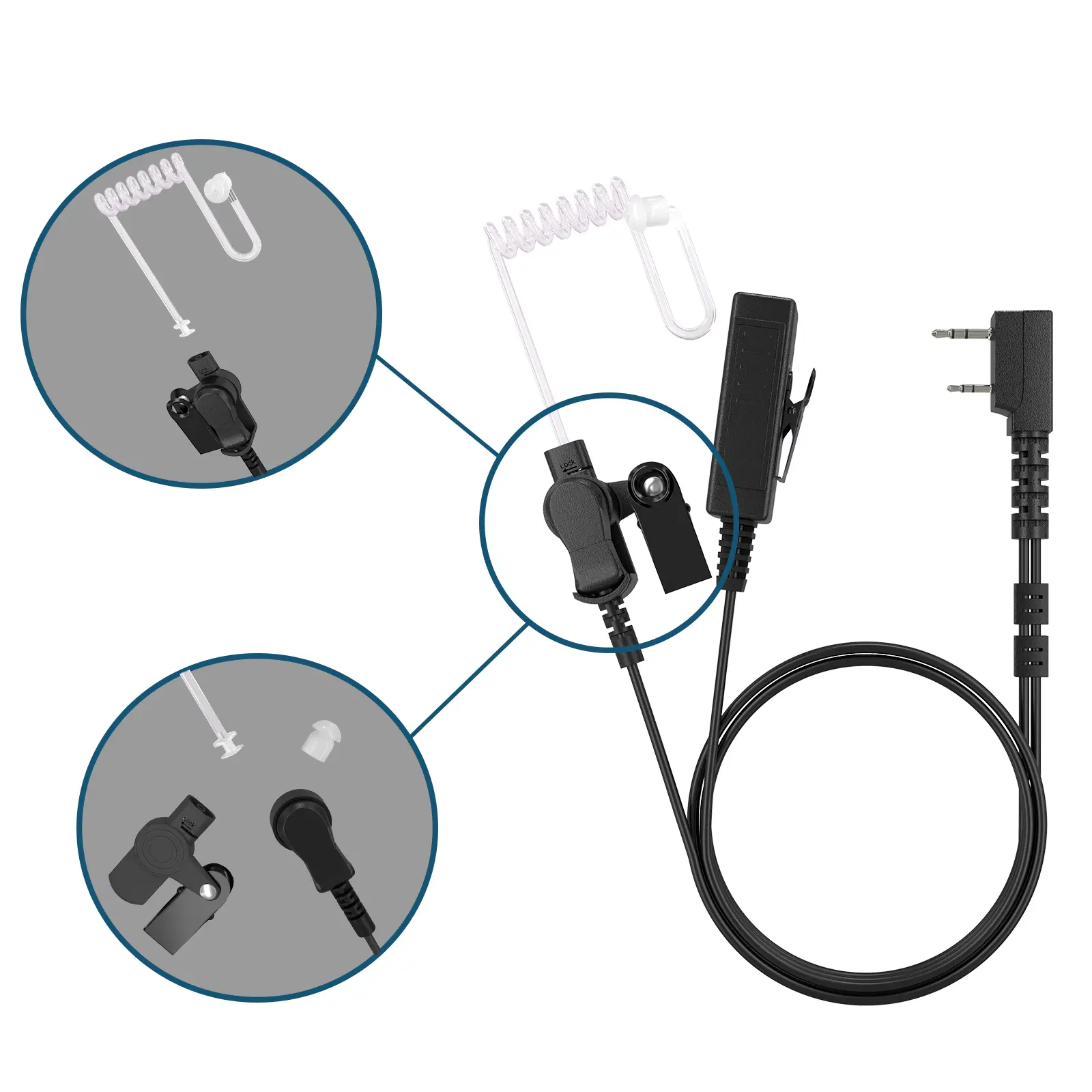 2-Pin K Type Covert Acoustic Air Tube Security Earpiece Headset Mic Walkie Talkies Headphone Earphone for Kenwood Baofeng Radios