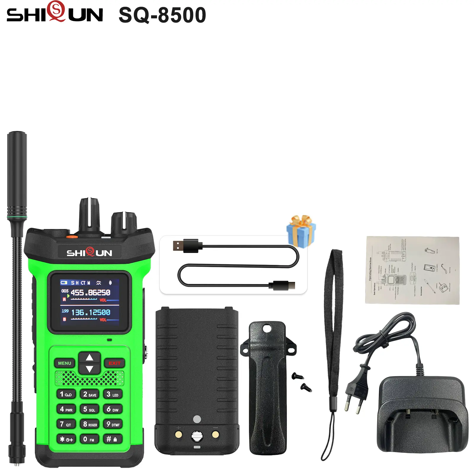 SQ-8500 Walkie Talkie 20W High Power VHF UHF Dual Band Strobe Light AI Noise Reduction Reverse Charge IP54 Waterproof Ham Radios