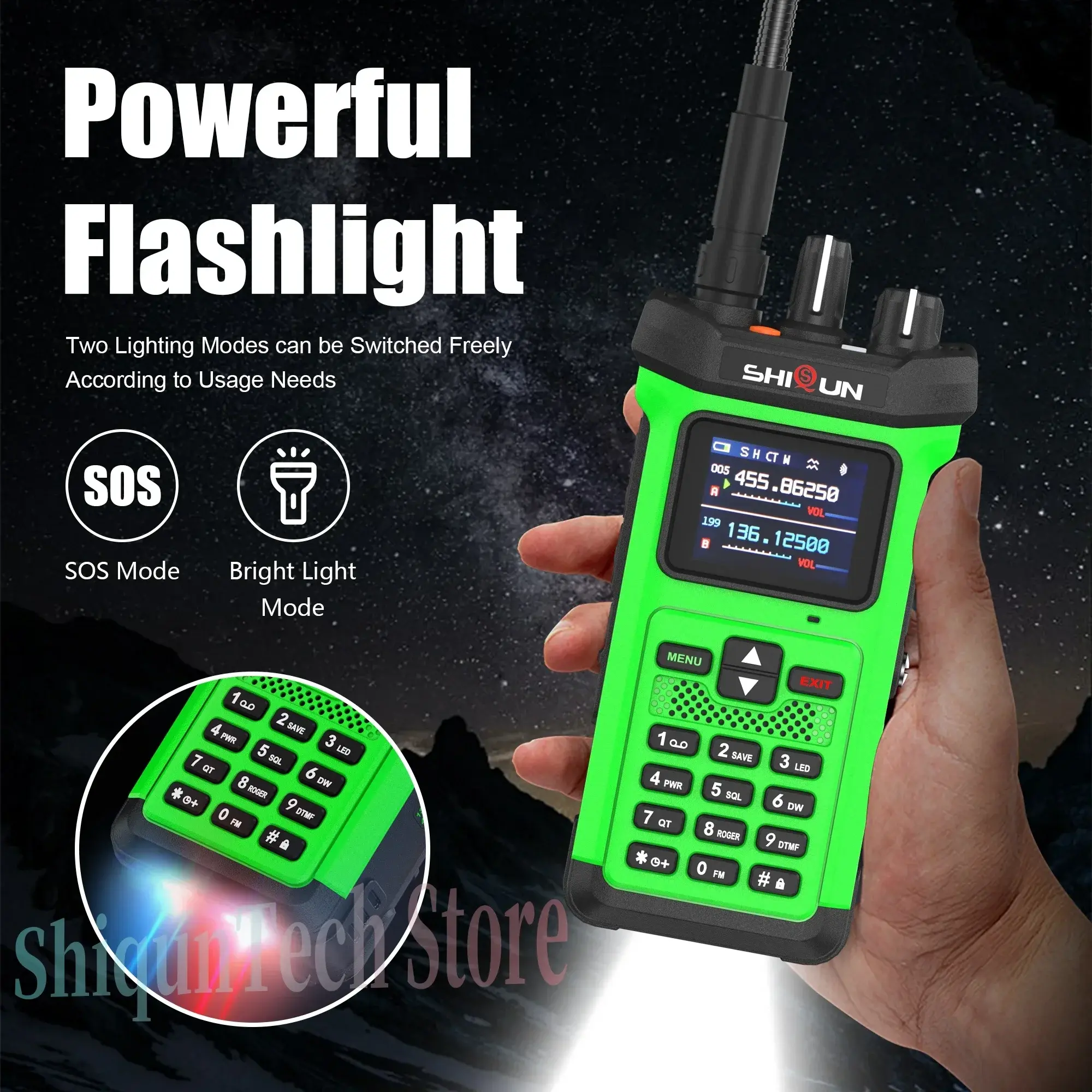 SQ-8500 Walkie Talkie 20W High Power VHF UHF Dual Band Strobe Light AI Noise Reduction Reverse Charge IP54 Waterproof Ham Radios