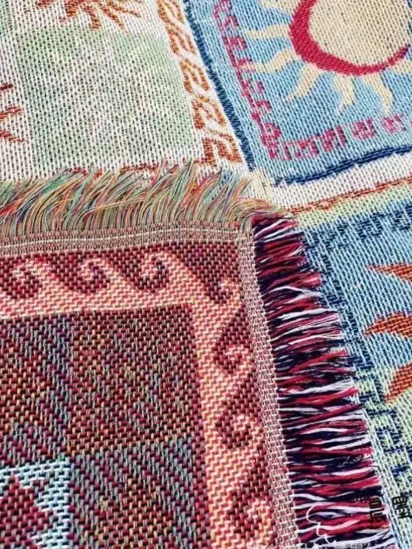 Bohemian Picnic Mat Waterproof Reversible 150x130cm Cotton Linen Blanket For Camping Beach Travel Home Decor