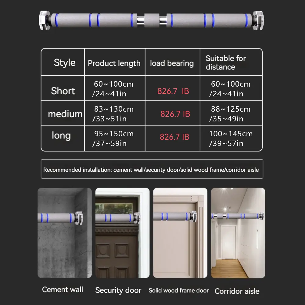 Heavy Duty Telescopic Pull Up Bar Doorway Mounted Adjustable Non-Slip Chin-Up for Home Gym Strength Training Men Women Fitness