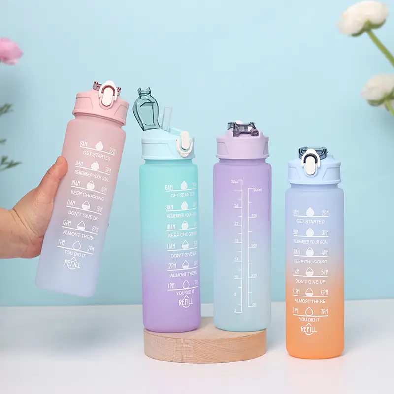 Plastic Cup Outdoor Fitness Equipment Gradient Color Large Capacity Outdoor Sports Space Cup Bouncing Suction Nozzle