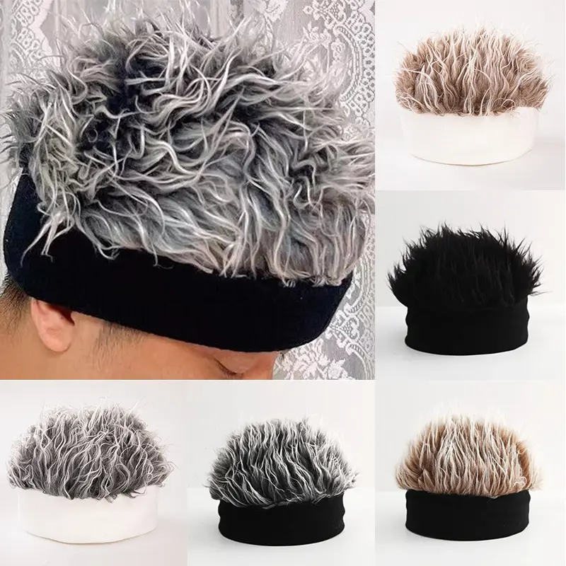 Creative Hip Hop Beanie Hat With Spiked Fake Hair Funny Retro Short Hair Caps For Women And Men Novelty Street Style Wig Hat