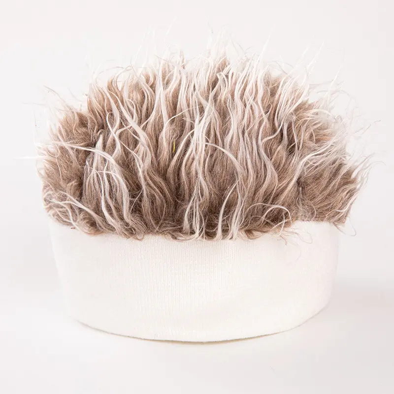 Creative Hip Hop Beanie Hat With Spiked Fake Hair Funny Retro Short Hair Caps For Women And Men Novelty Street Style Wig Hat