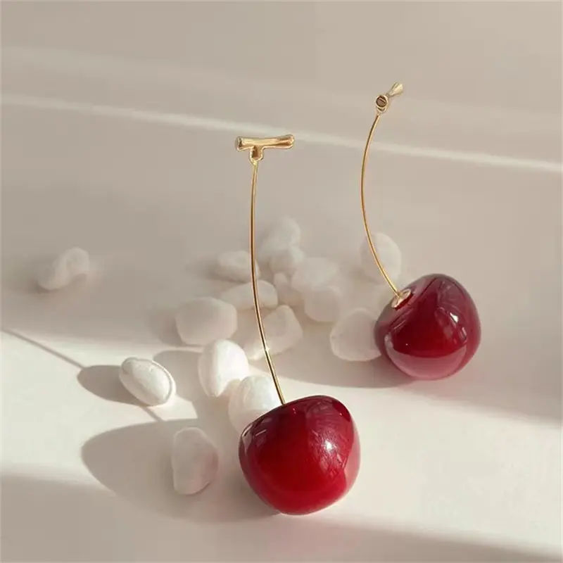 Small Fresh Sweet Red Cherry Earrings Cherries Pendant Earrings For Women Fruit Earrings Stainless Steel Earring Charm Jewelry