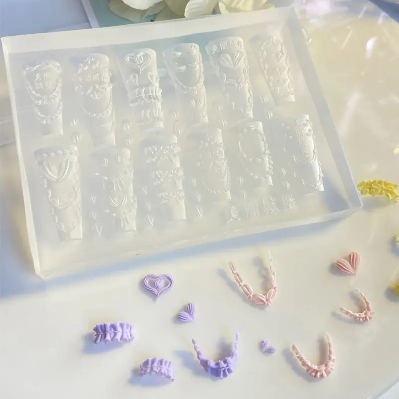 Cake Cream Skirt Bowknot Ribbon 3D Acrylic Mold Nail Art Decorations DIY Design Silicone Nail Art Mold Template For Nail Charms