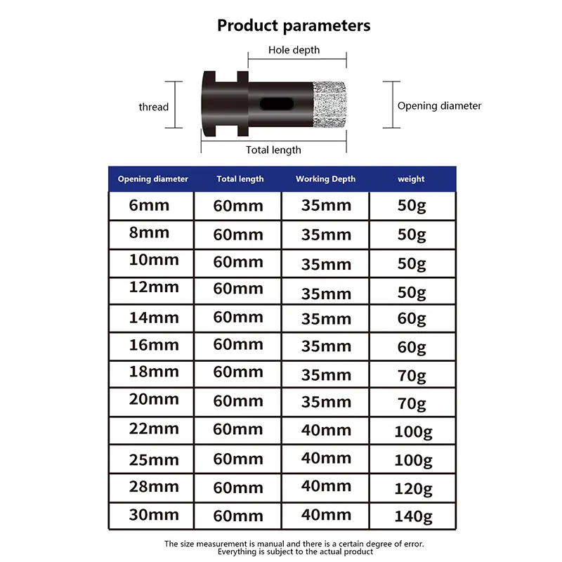 6mm-16mm Vacuum M14 Thread Diamond Core Drill Bit For Angle Grinder Brazed Hole Opener Ceramic Tile Granite Marble Cutting Tool